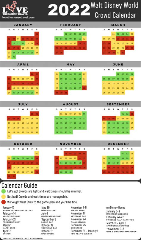 Disneyland Reservation Calendar 2022